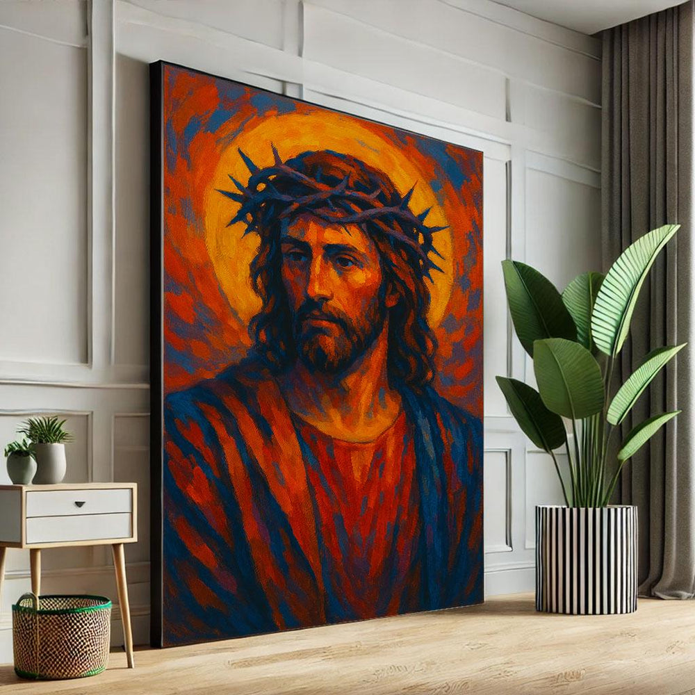 Jesus with Crown of Thorns Canvas Art Print: Spiritual Decor