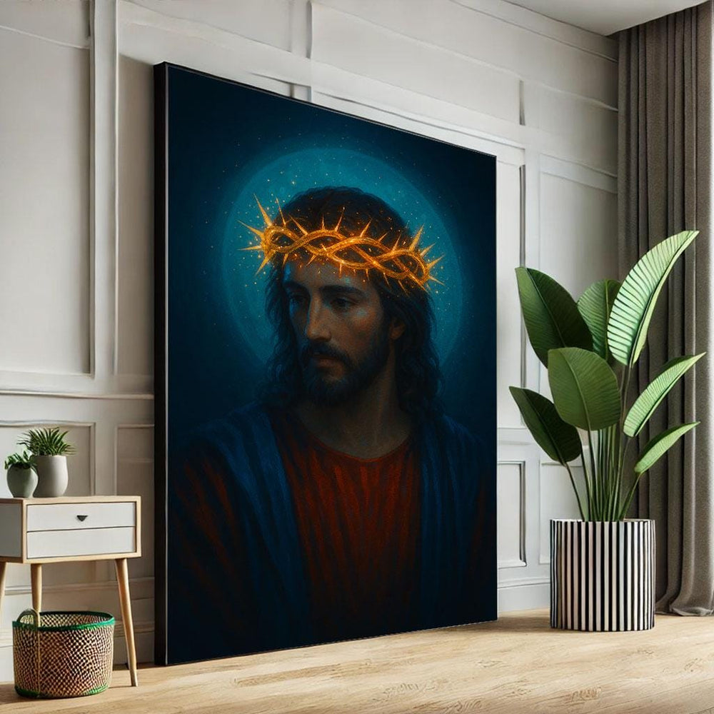 Jesus with Crown of Thorns Canvas Art, Spiritual Decor