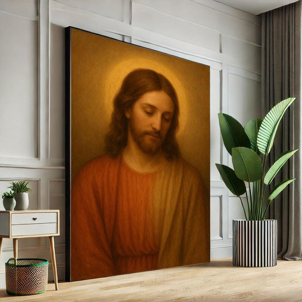 Jesus Portrait Canvas Print, Golden Aura Spiritual Decor