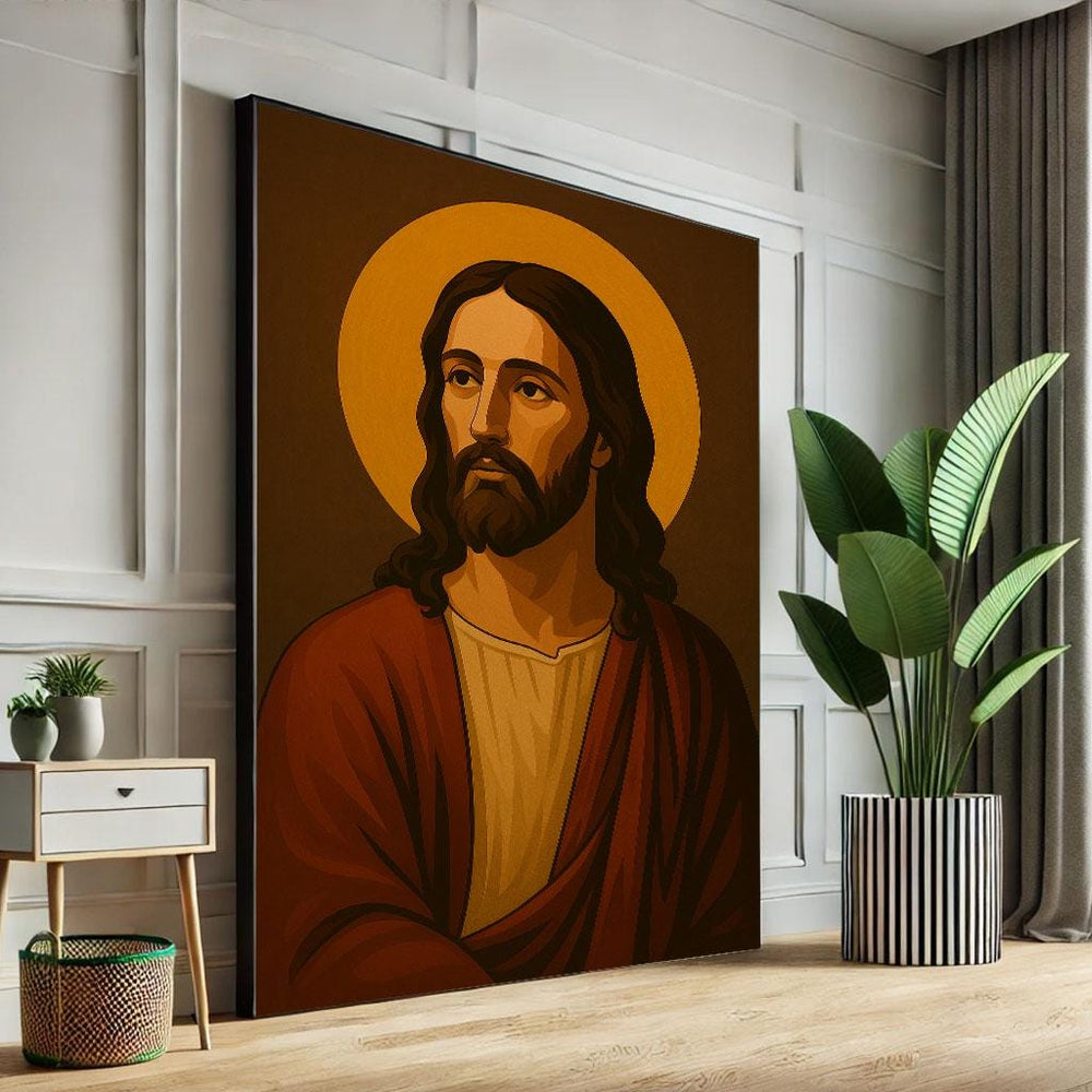 Radiant Jesus Portrait Canvas Wall Art Print  Spiritual Living Room Decor  Statement Piece