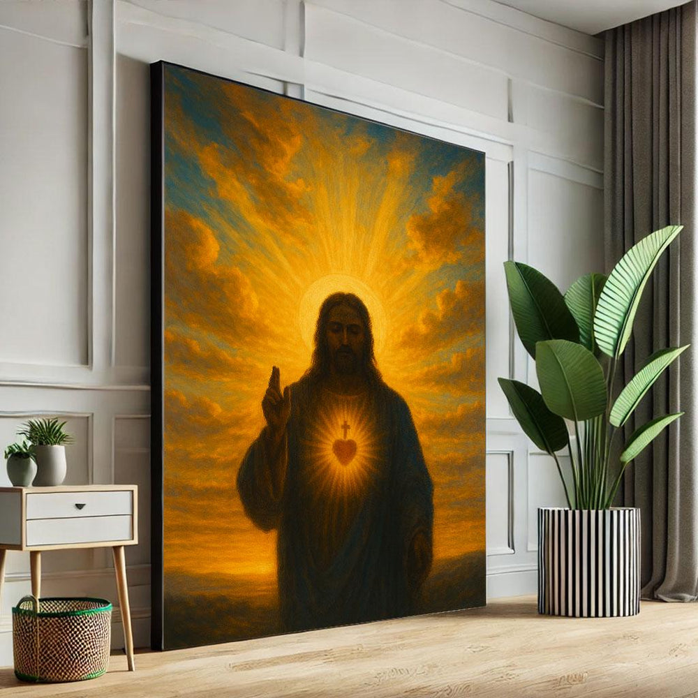 Sacred Heart Jesus Canvas Art Print, Spiritual Decor