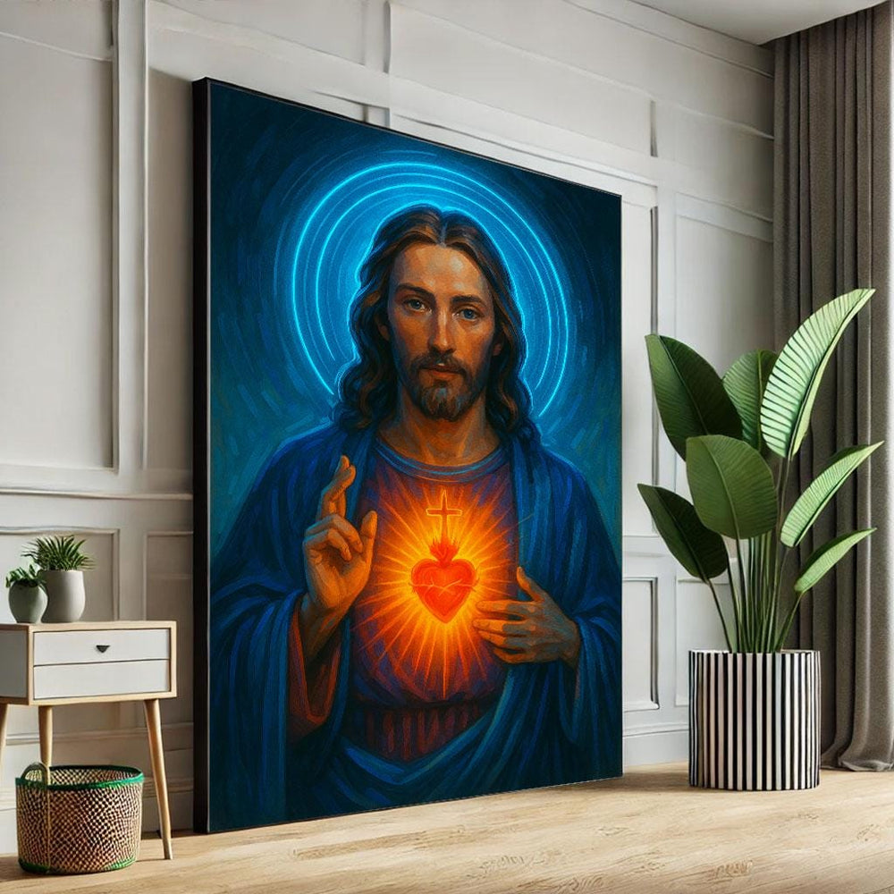 Sacred Heart Jesus Canvas Art, Radiant Spiritual Decor