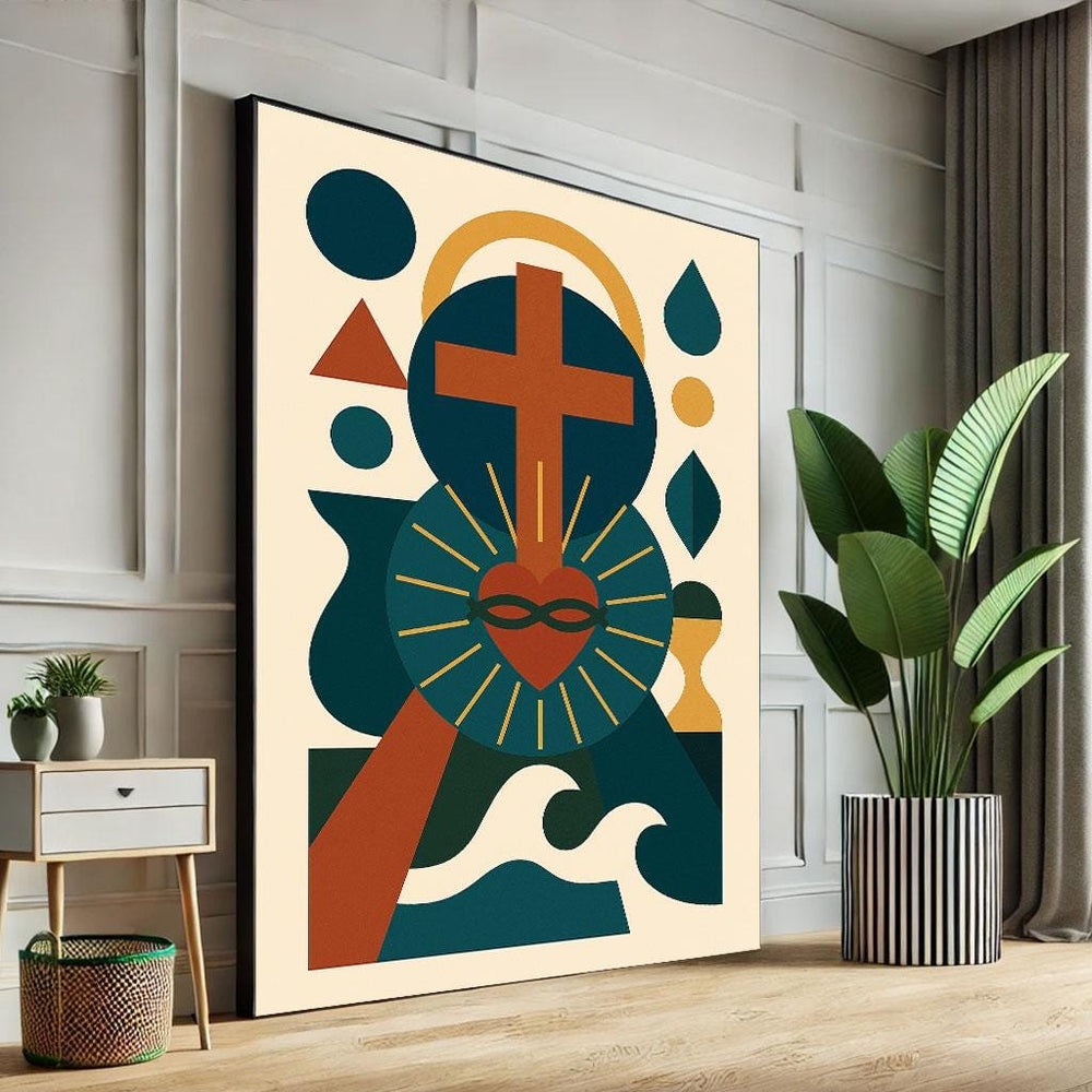Abstract Sacred Heart Canvas Print, Modern Religious Wall Art