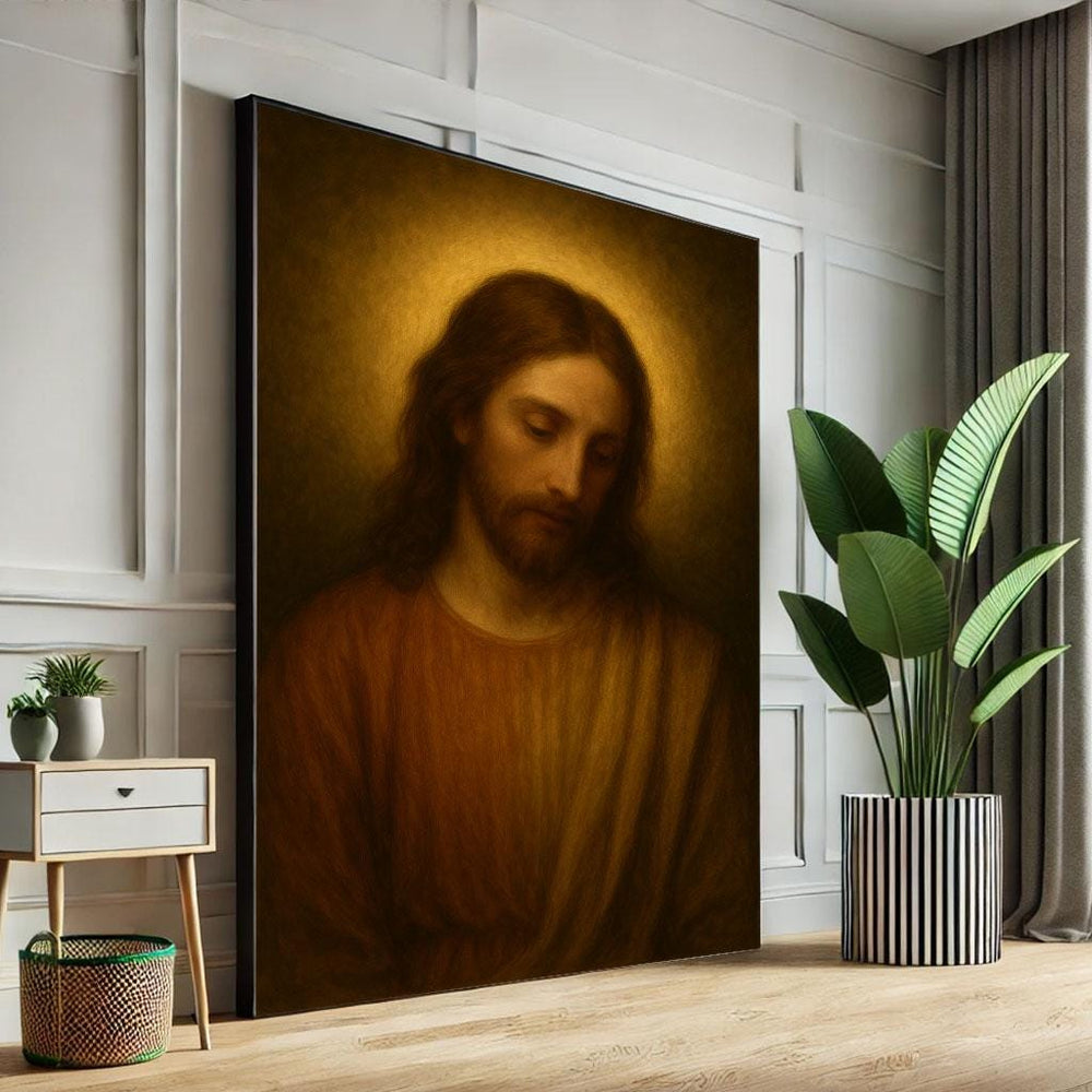 Radiant Jesus Portrait Canvas Wall Art Print  Warm Living Room Decor  Statement Piece
