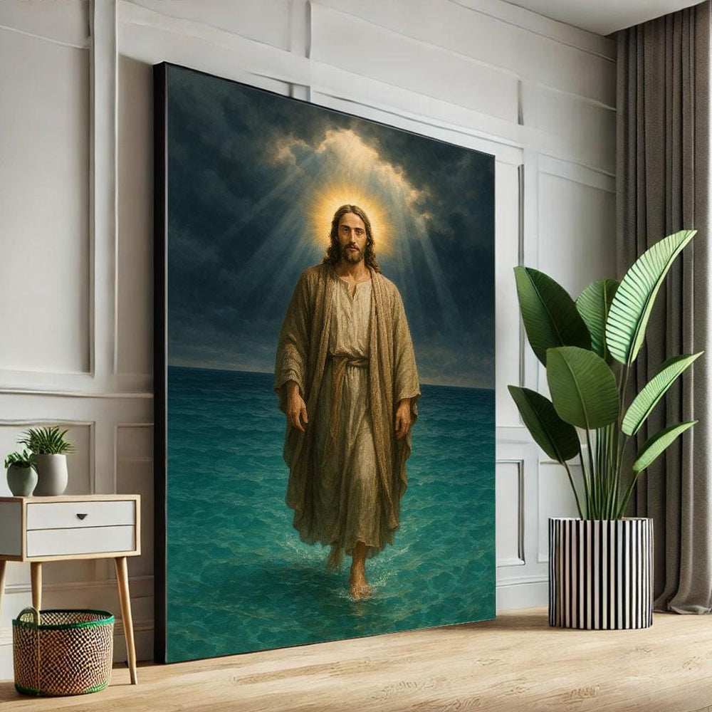Jesus Walking on Water Canvas Print, Spiritual Art
