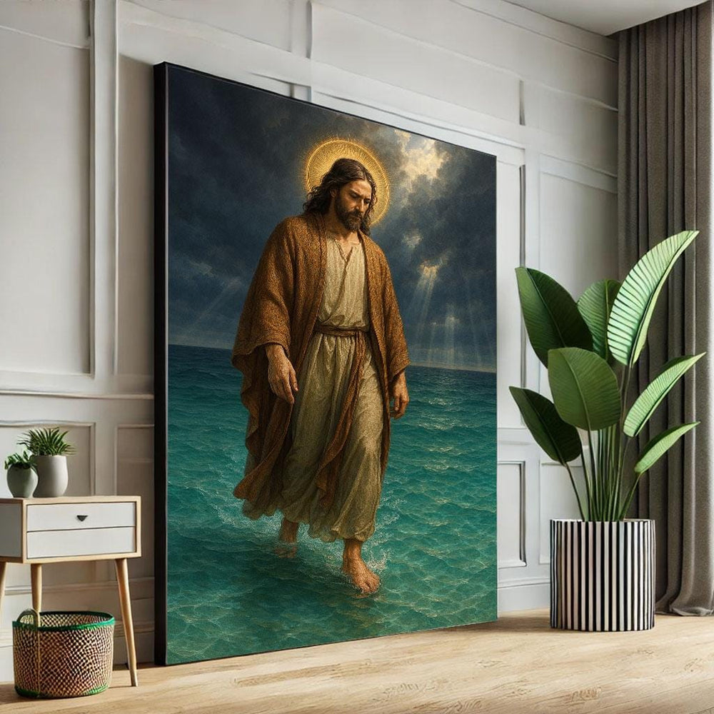 Jesus Walking on Water Canvas Art Print, Inspirational Decor