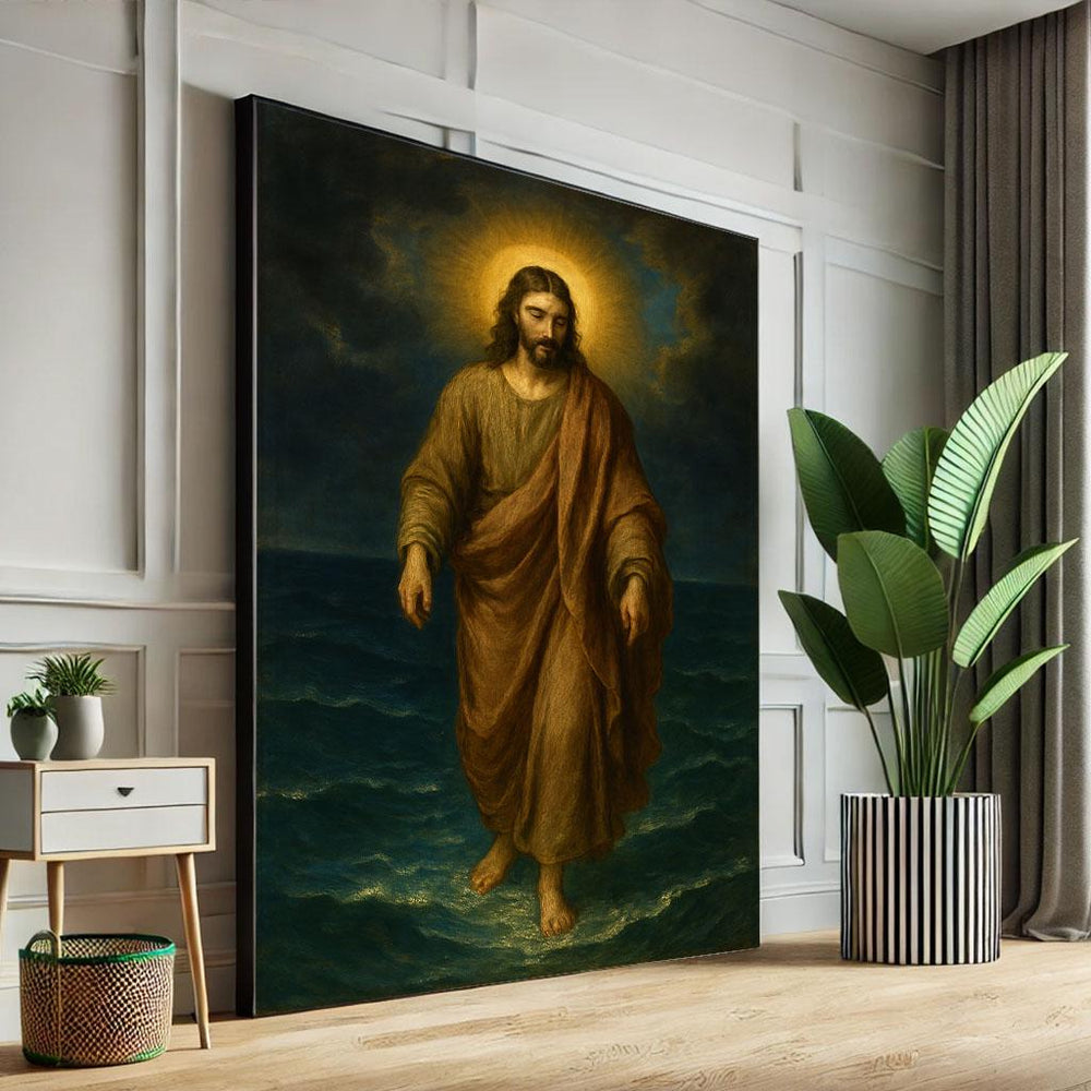 Jesus Walking on Water Canvas Print, Spiritual Decor