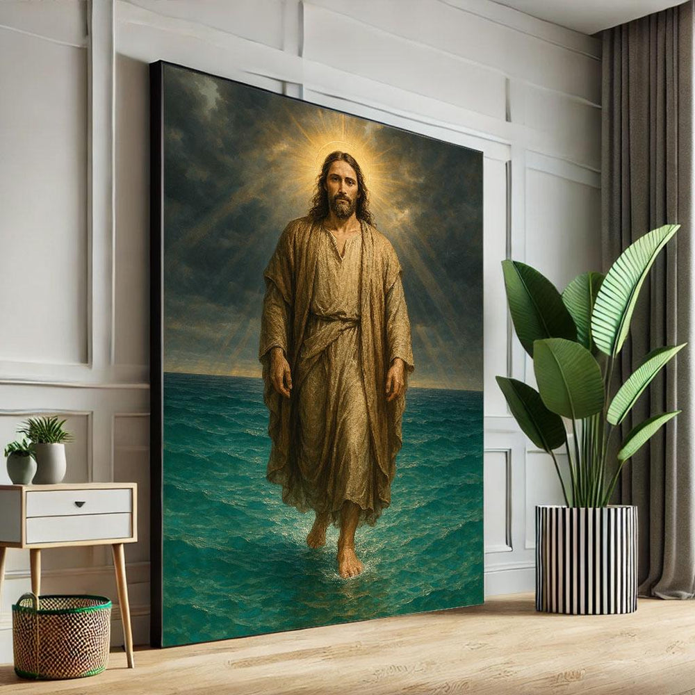 Jesus Walking on Water Canvas Art Print, Serene Decor