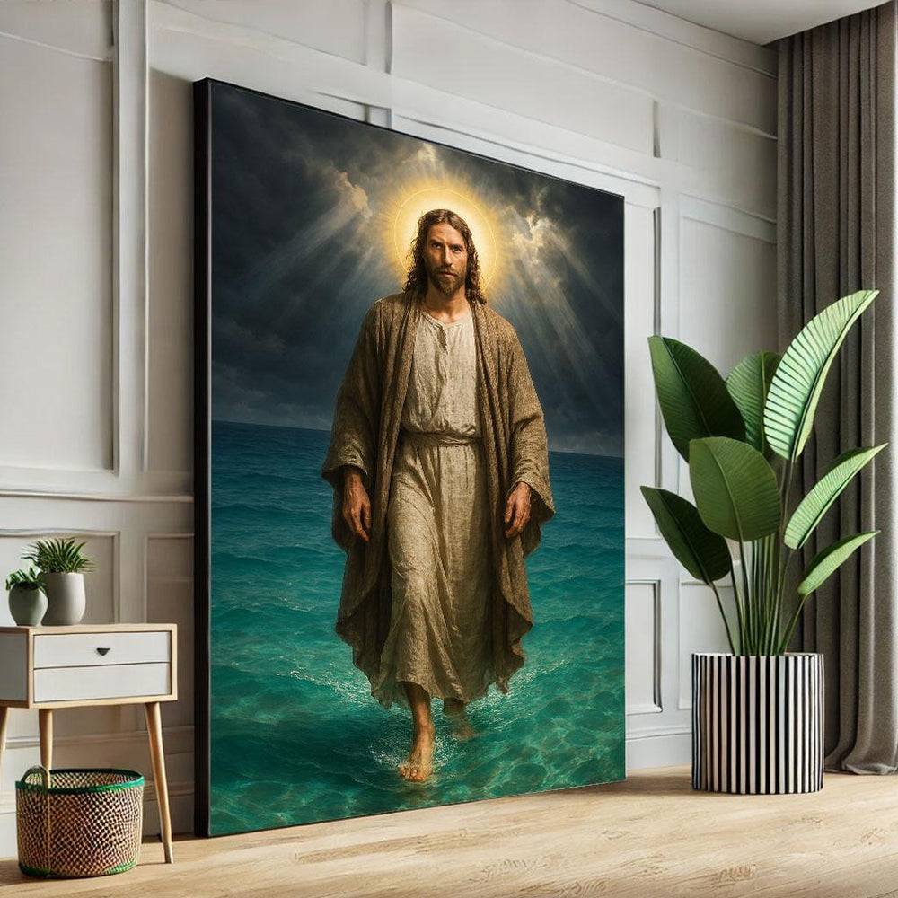 Jesus Walking on Water Canvas Print, Inspirational Decor