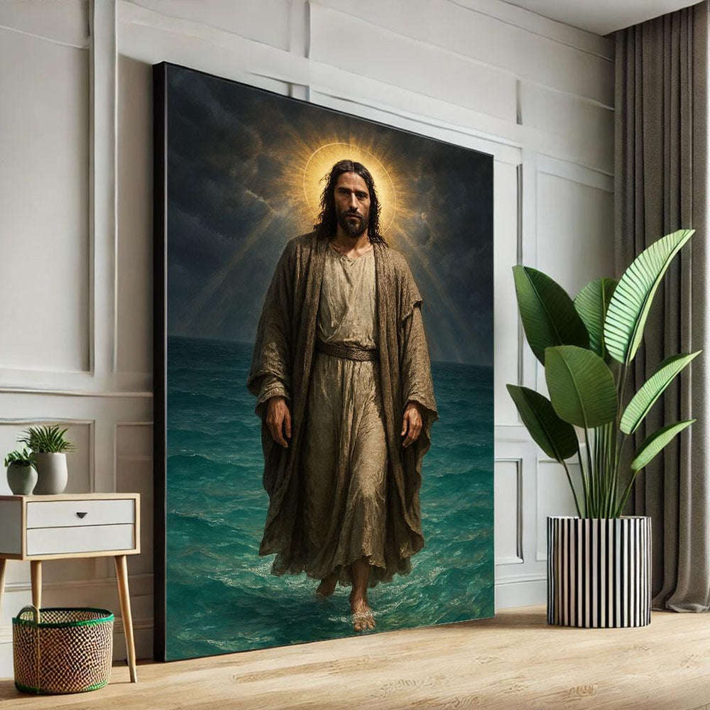 Jesus Walking on Water Canvas Print, Spiritual Wall Art