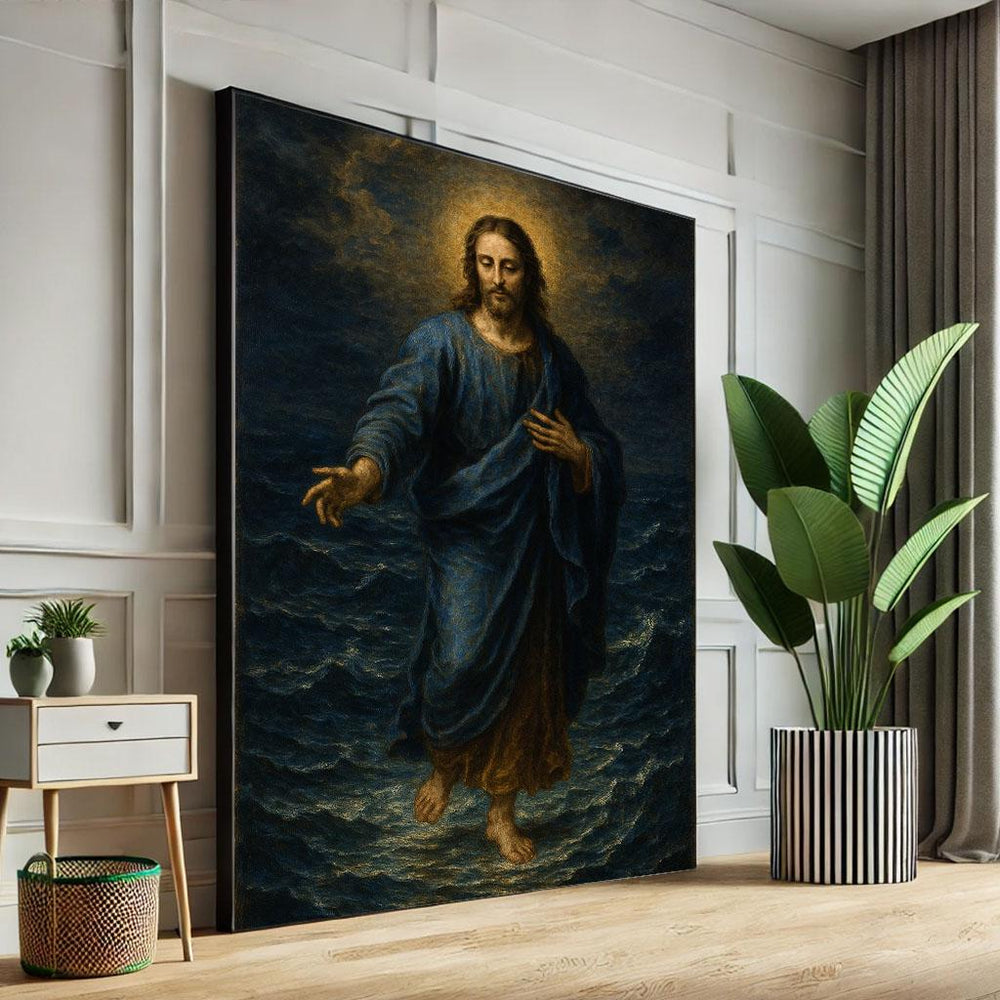 Jesus Walking on Water Canvas Print, Spiritual Wall Art
