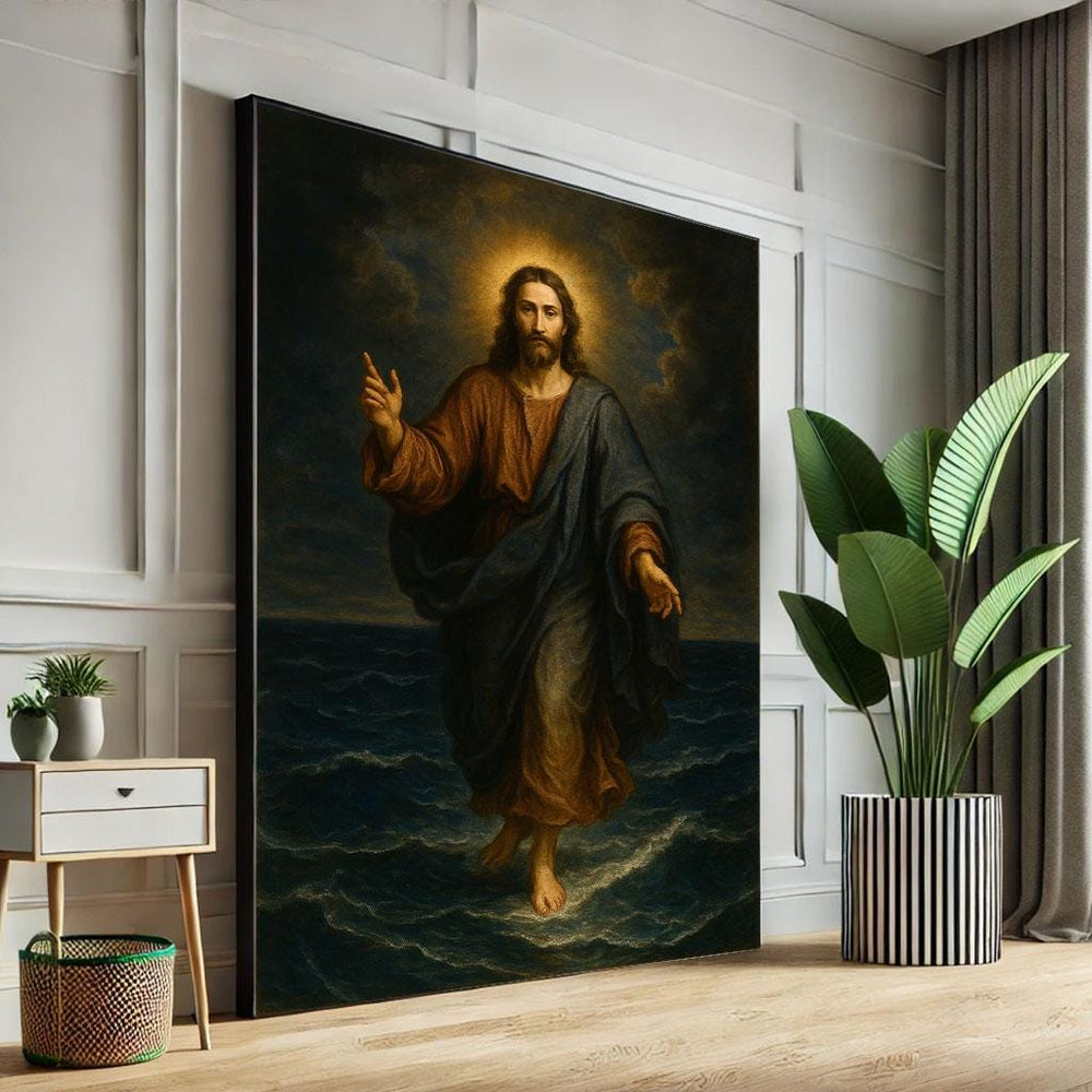 Jesus Walking on Water Canvas Print, Spiritual Wall Art