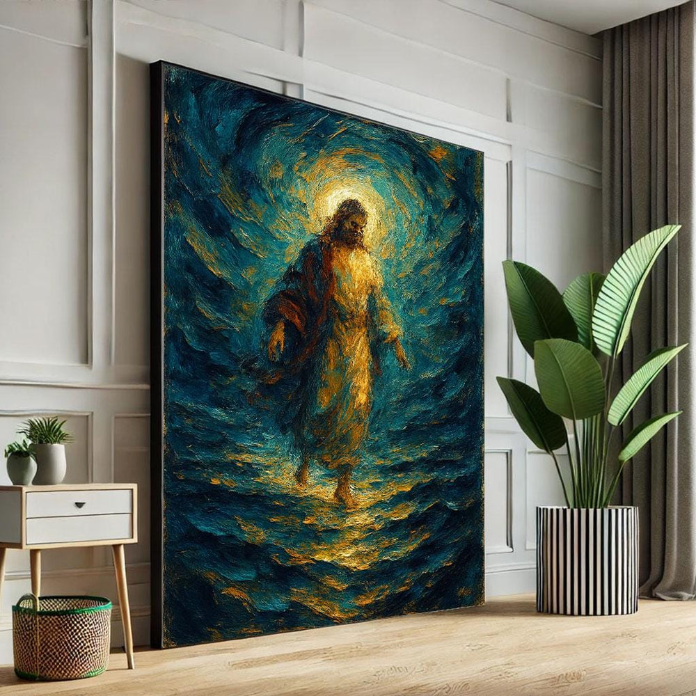 Jesus Walking on Water Canvas Print, Spiritual Wall Art
