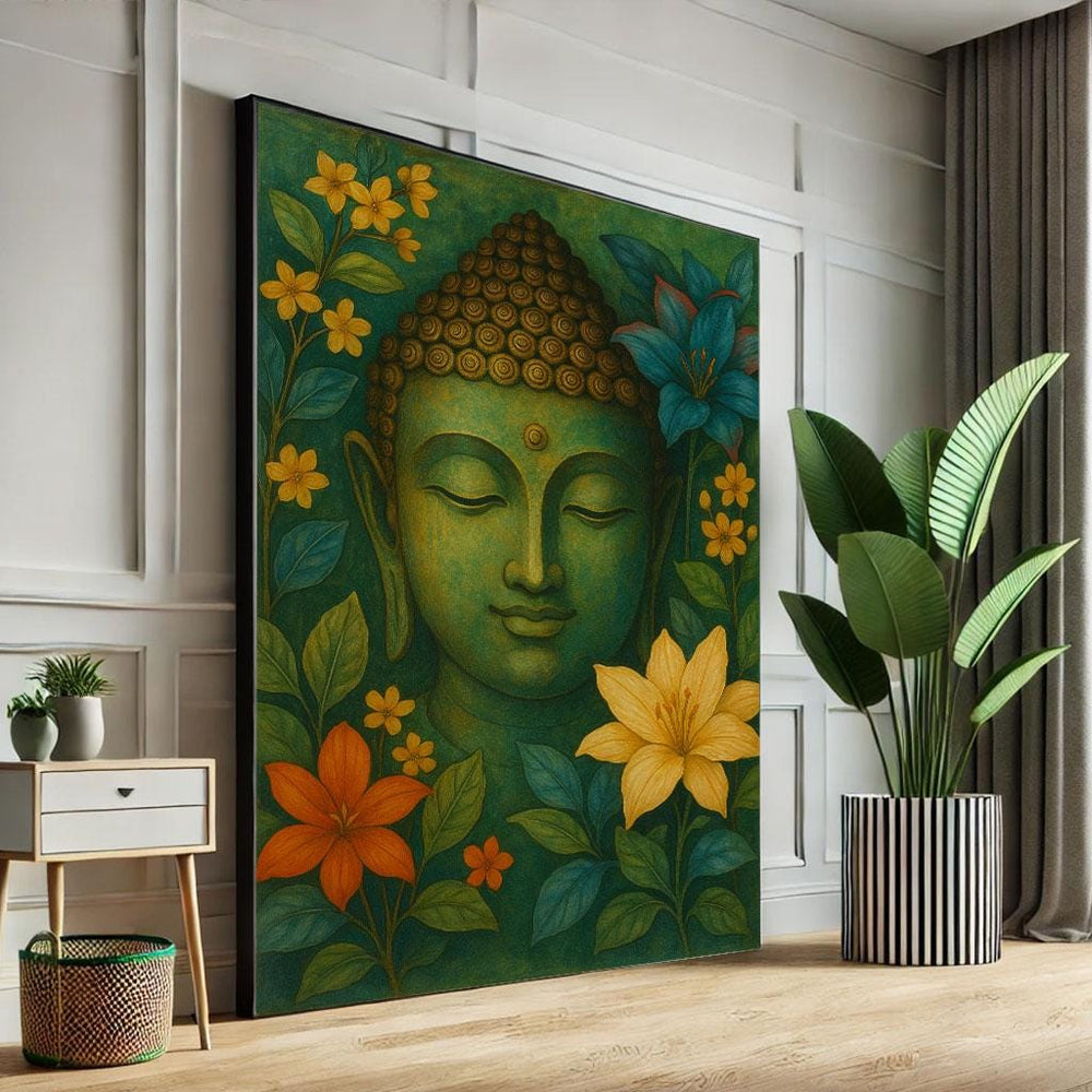 Floral Buddha Canvas Print, Boho Zen Decor