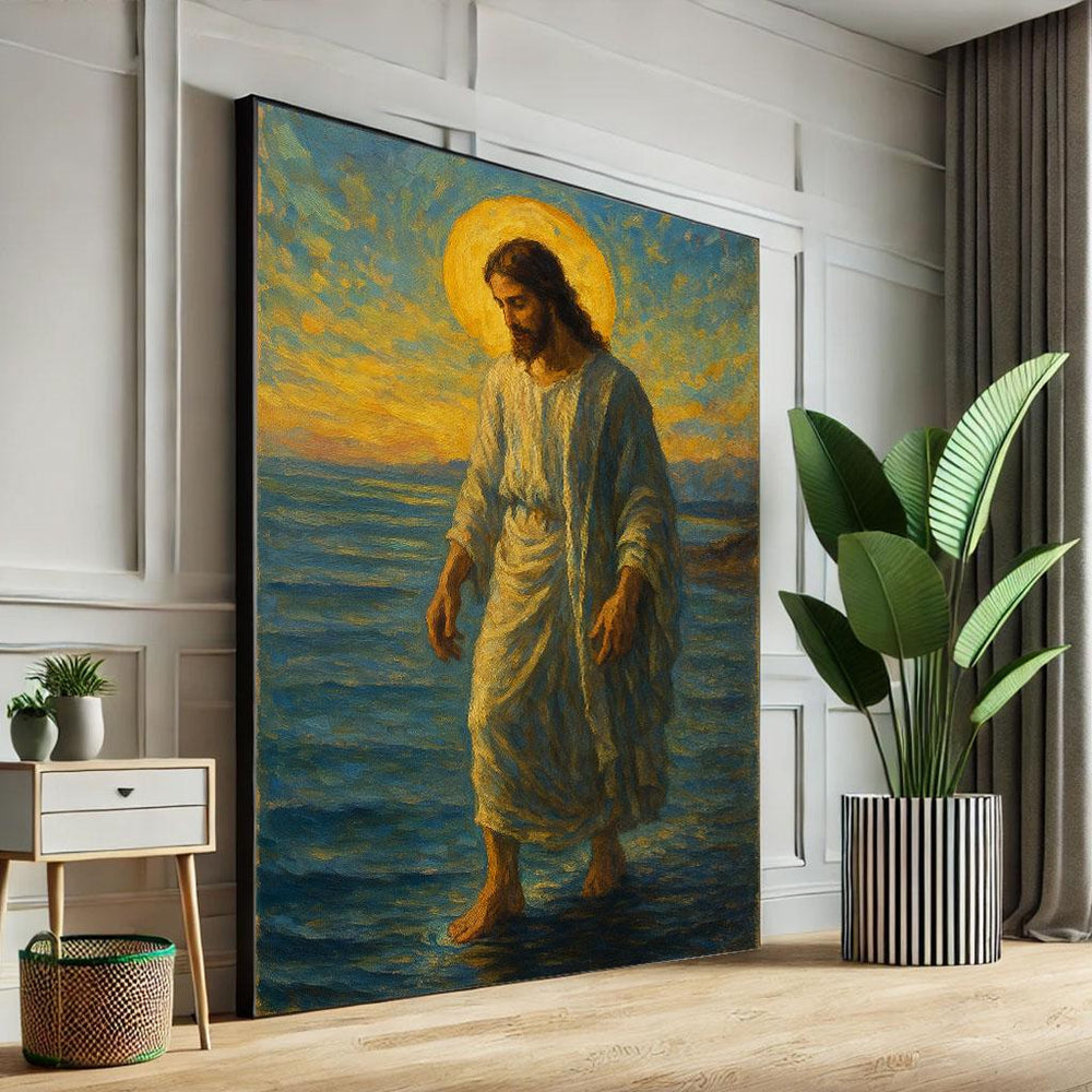Jesus Walking on Water Canvas Art Print, Spiritual Decor
