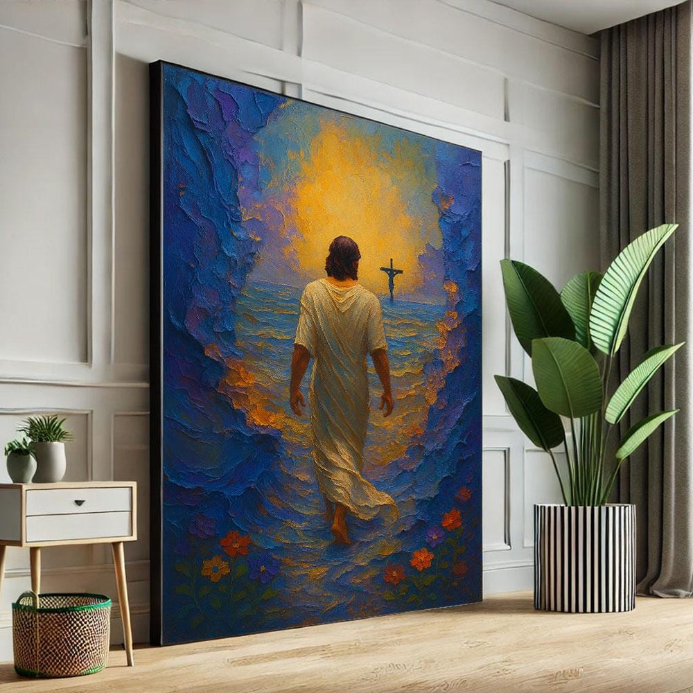 Jesus Walking on Water Canvas Print, Spiritual Decor