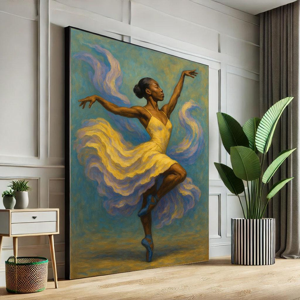 Elegant Ballerina in Yellow Canvas Wall Art Print  Graceful Living Room Decor  Statement Piece