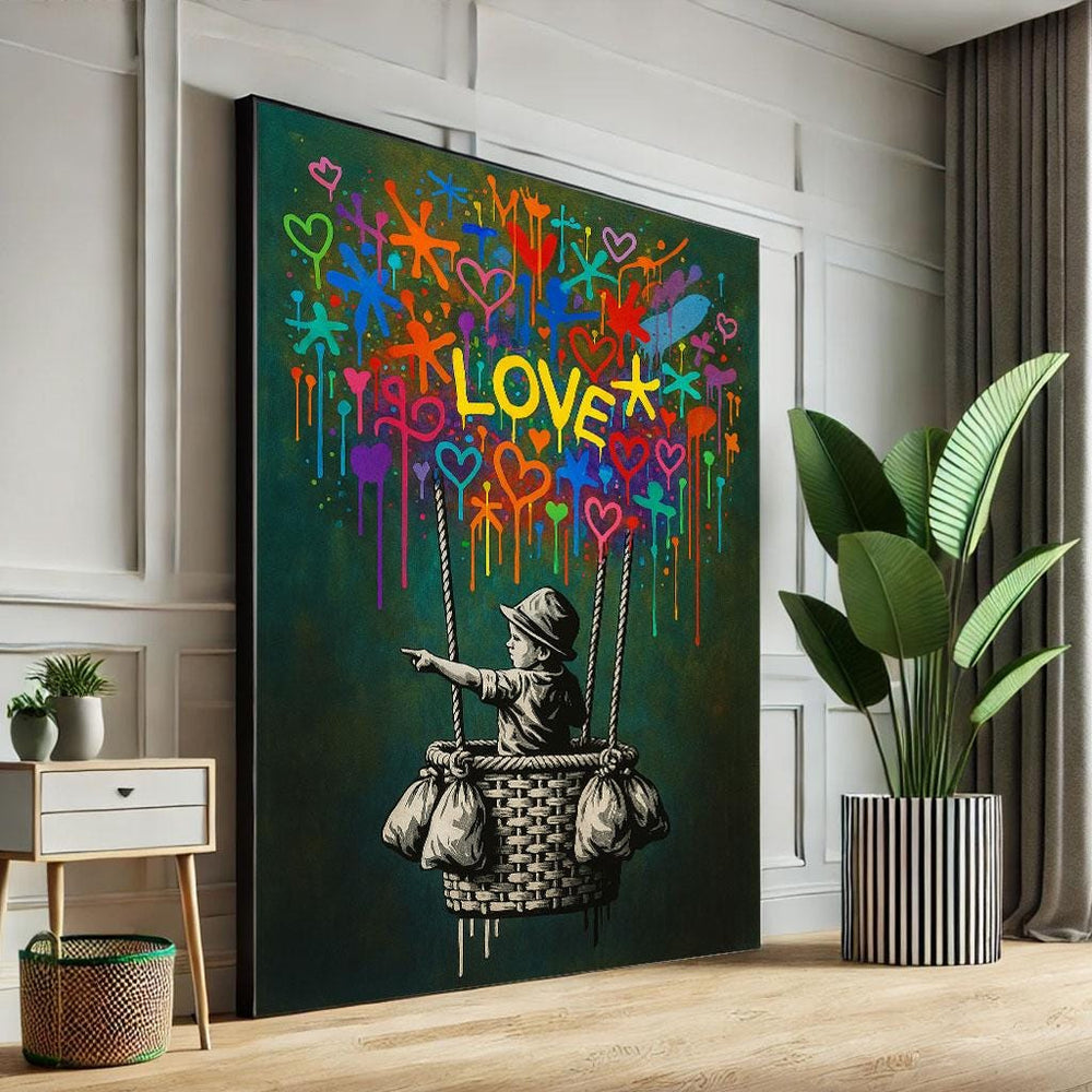 Banksy Style Canvas Print: Colorful Street Art, Living Room Decor