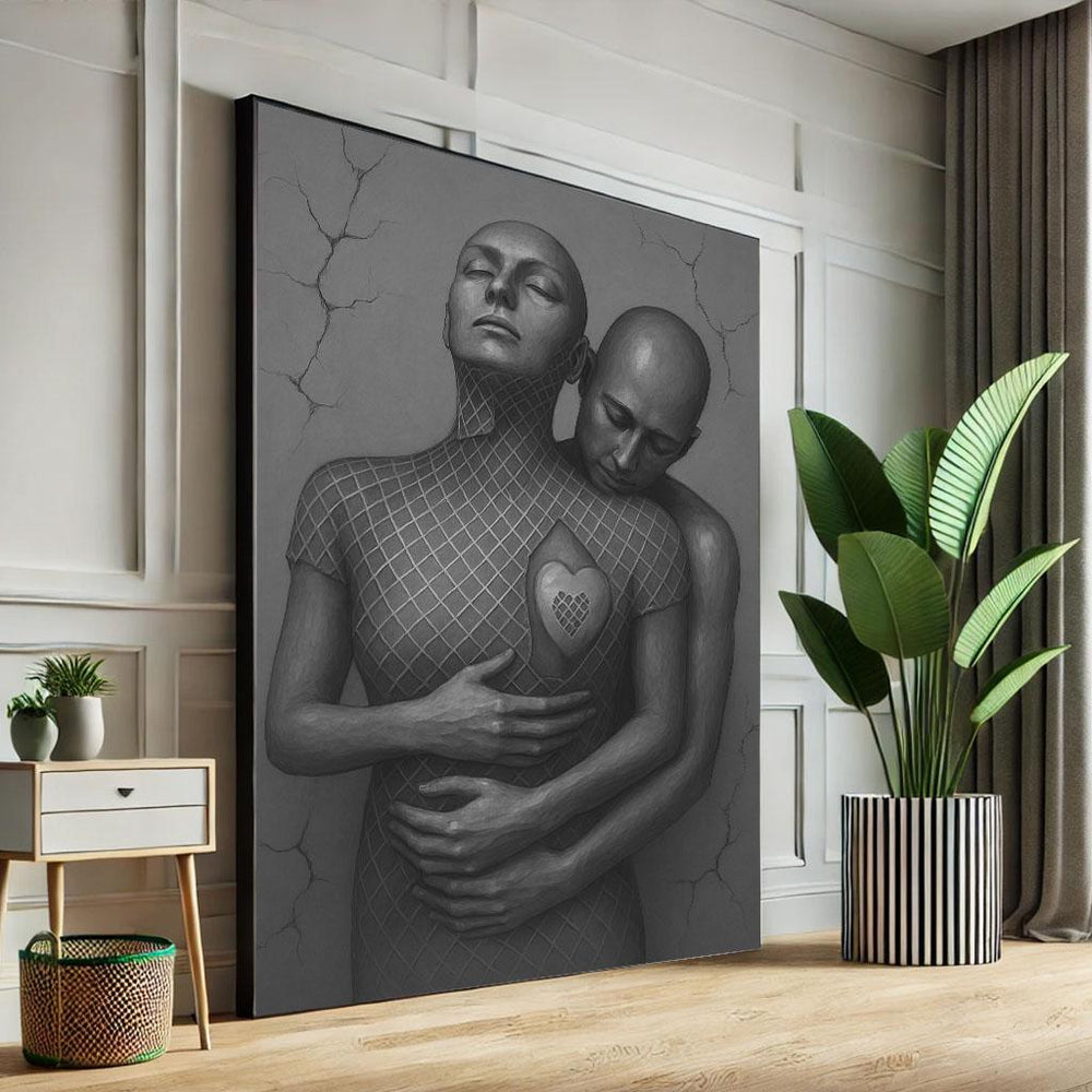 Emotional Abstract Figures Canvas Wall Art Print  Monochrome Living Room Decor  Statement Piece