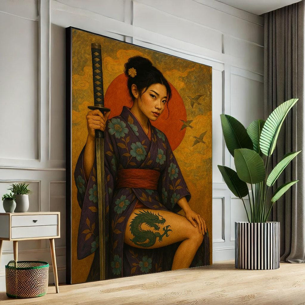Japanese Geisha Canvas Art Print: Bold Samurai Decor