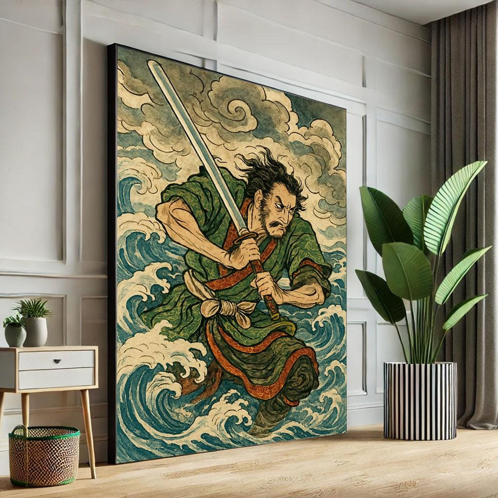 Fierce Japanese Samurai Warrior Canvas Wall Art Print  Traditional Living Room Decor  Statement Piece