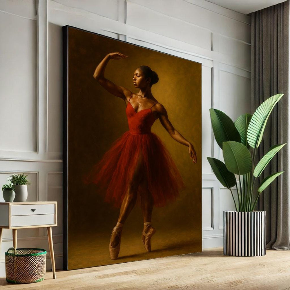 Ballerina in Red Dress Canvas Print, Elegant Living Room Decor
