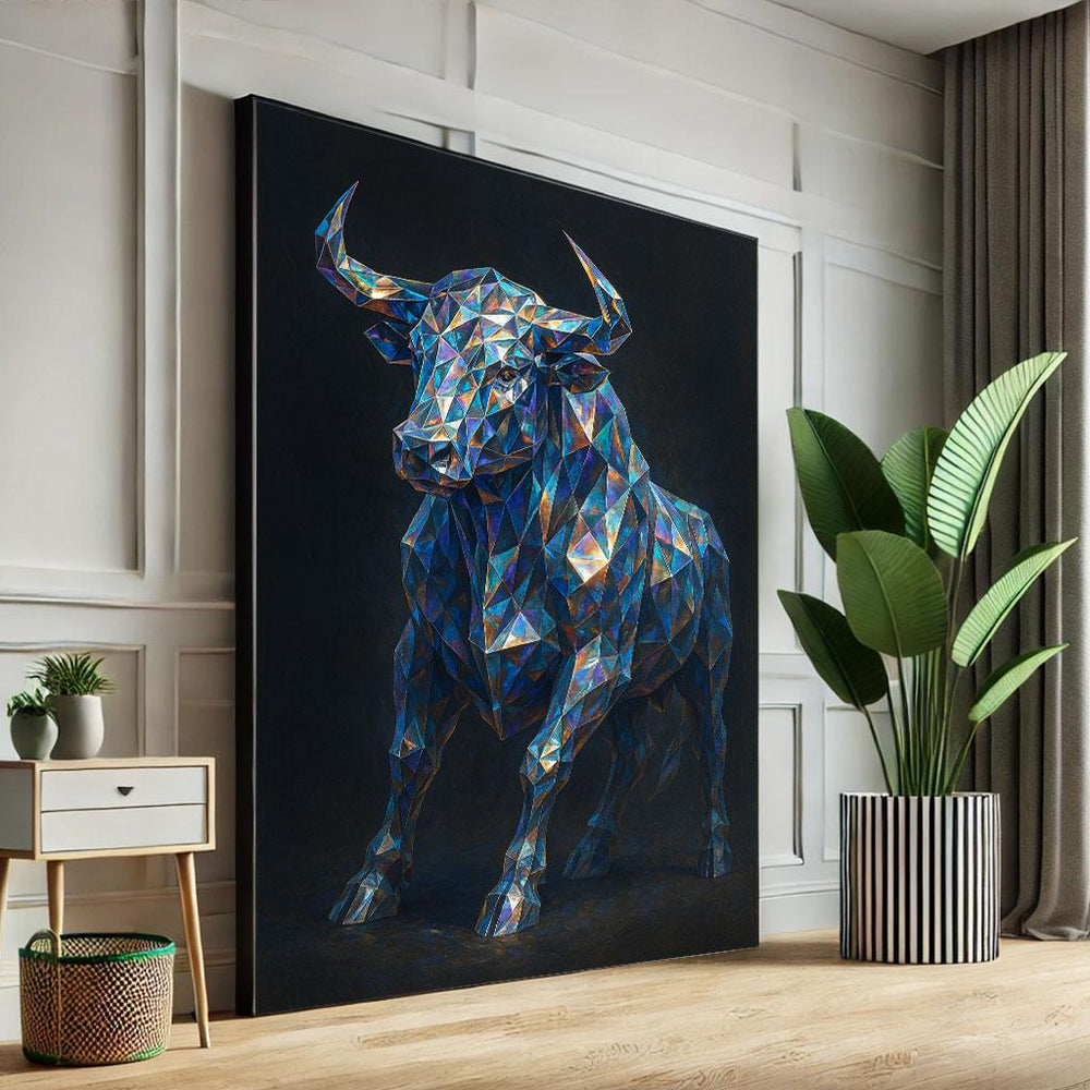 Geometric Bull Canvas Wall Art Print  Bold Abstract Animal Office Artwork  Statement Piece