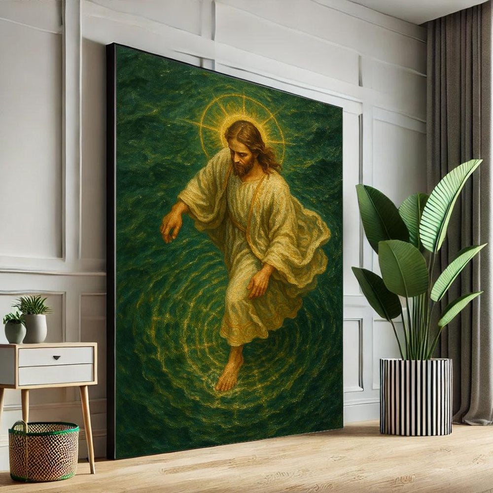 Jesus Walking on Water Canvas Art Print, Spiritual Decor