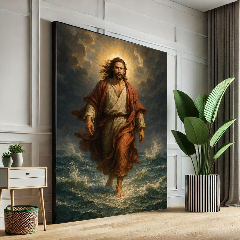 Jesus Walking on Water Canvas Print, Spiritual Decor
