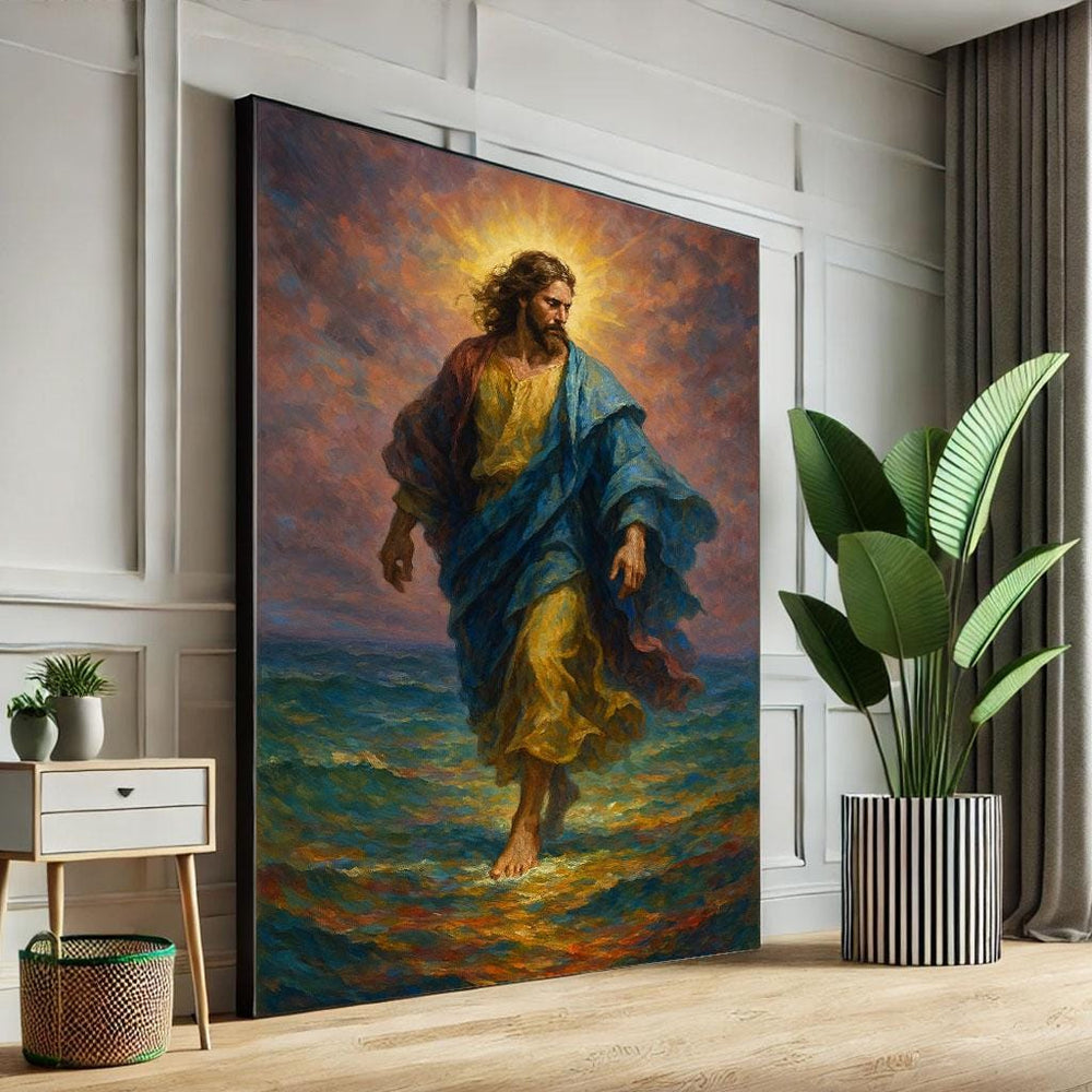 Jesus Walking on Water Canvas Print, Spiritual Wall Art
