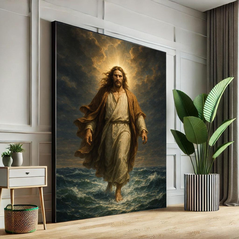Jesus Walking on Water Canvas Print, Spiritual Home Decor