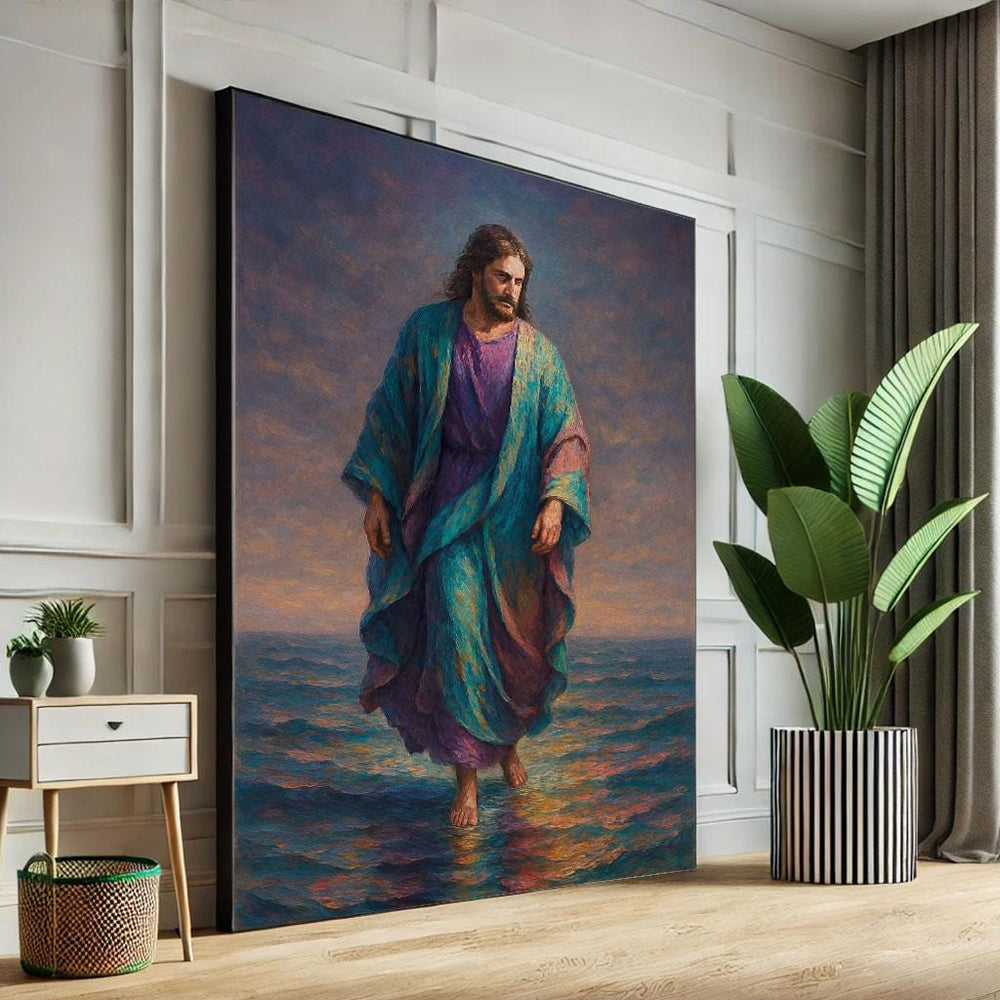 Jesus Walking on Water Canvas Print, Spiritual Wall Art