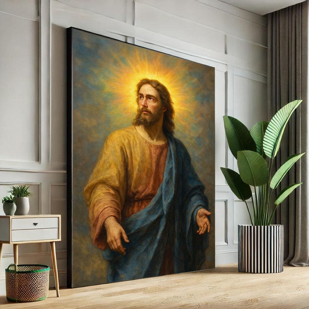 Radiant Jesus Canvas Print, Glowing Halo, Spiritual Decor