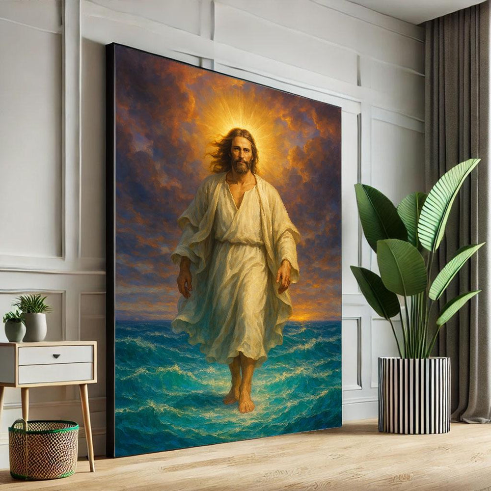 Jesus Walking on Water Canvas Print, Divine Wall Art