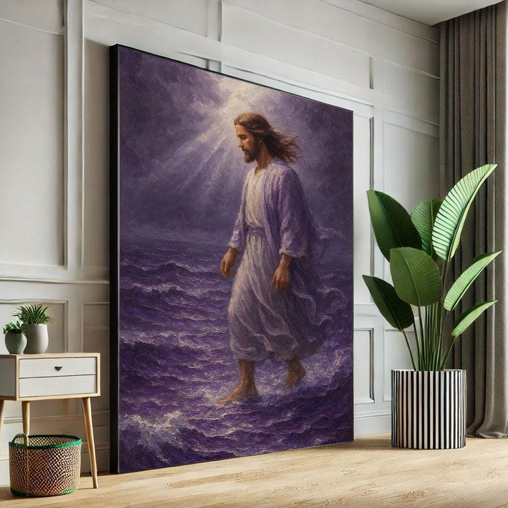 Jesus Walking on Water Canvas Print, Spiritual Wall Art