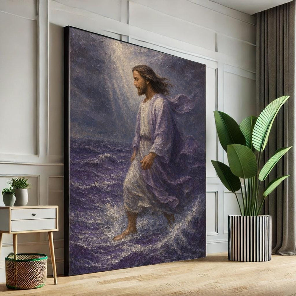 Jesus Walking on Water Canvas Print, Spiritual Decor