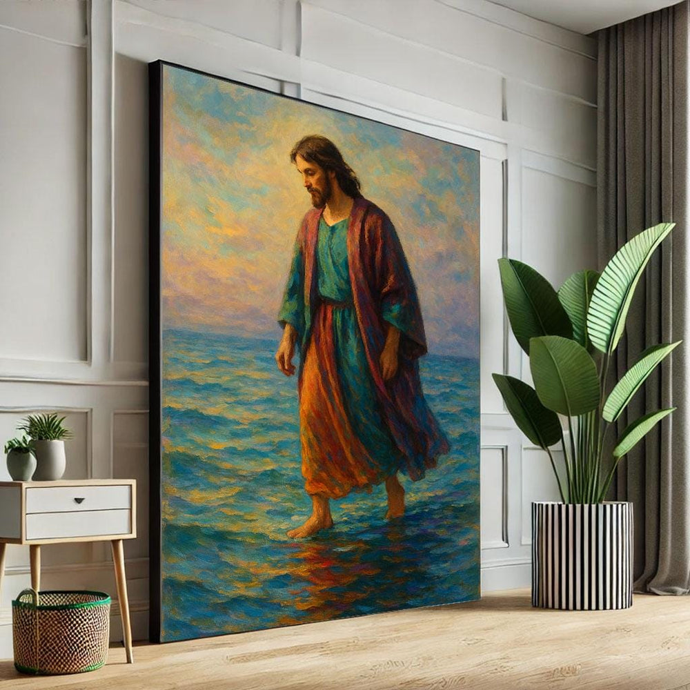 Jesus Walking on Water Canvas Print, Spiritual Wall Art