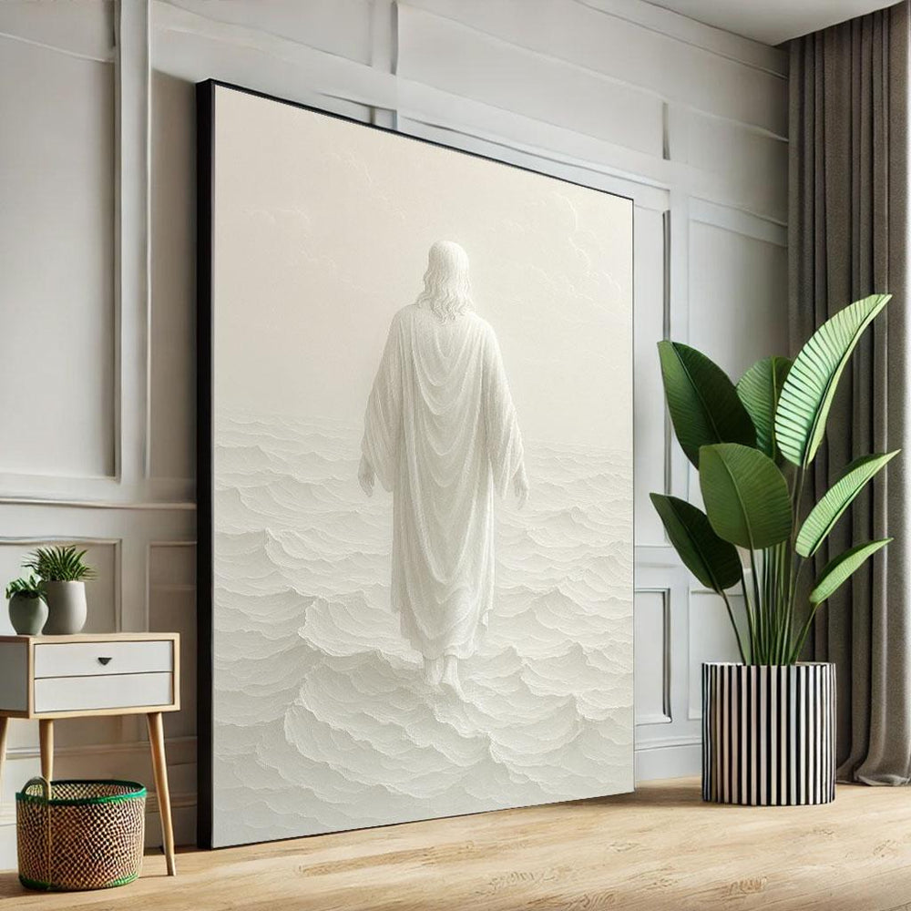 Jesus Walking on Water Canvas Print, Minimalist Christian Art