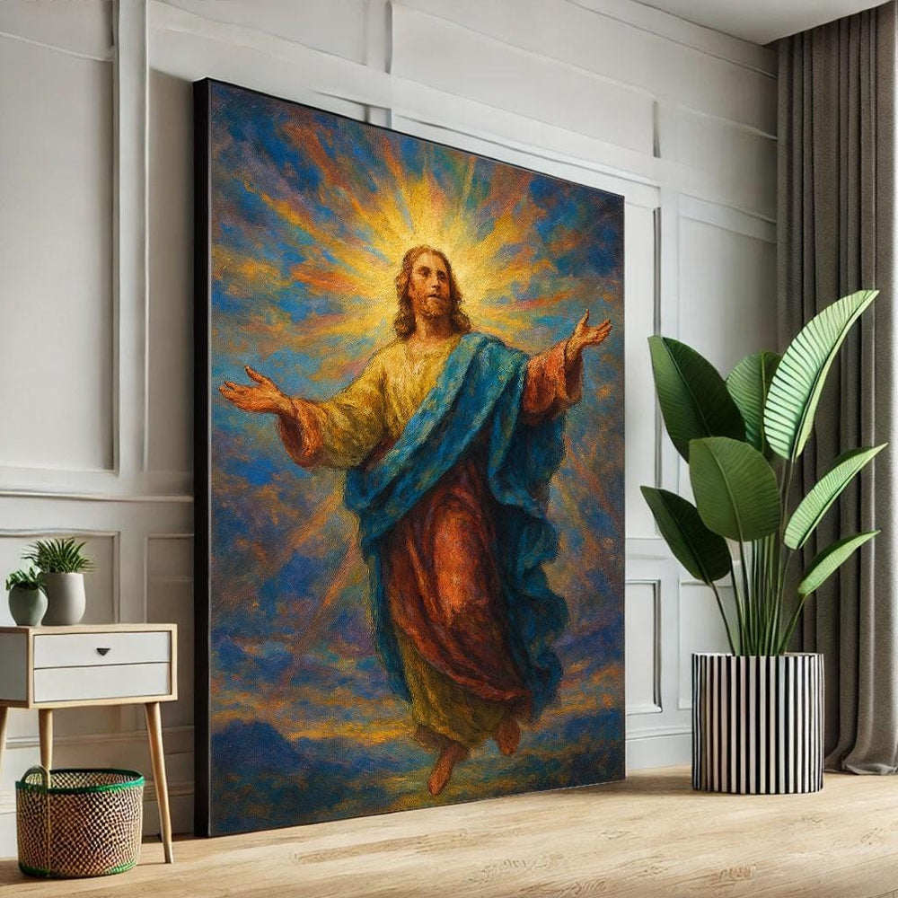Radiant Jesus Ascending Canvas Art Print, Inspirational Decor