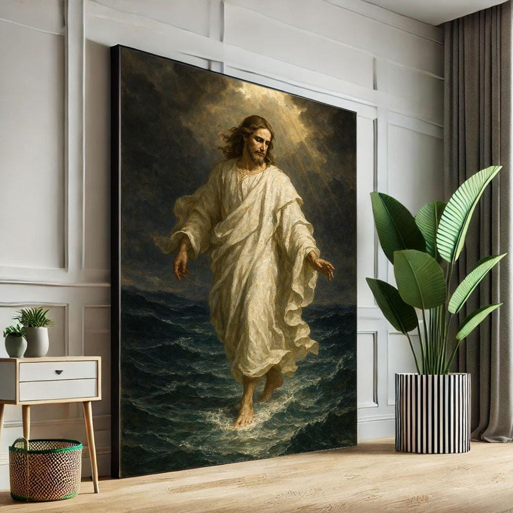 Jesus Walking on Water Canvas Print, Spiritual Wall Art