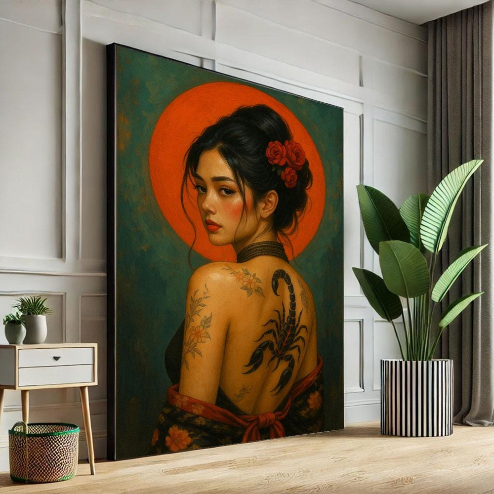 Japanese Geisha Tattoo Canvas Wall Art Print  Oriental Bedroom Wall Decor  Statement Piece