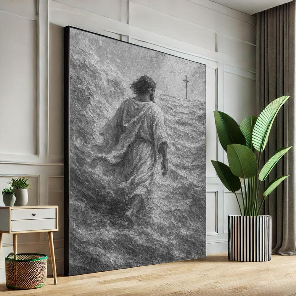 Jesus Walking on Water Canvas Art Print, Spiritual Decor