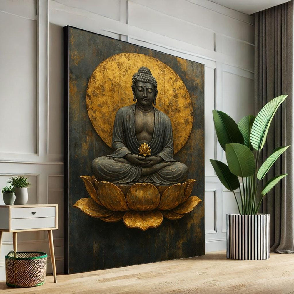 Tranquil Buddha Meditation Canvas Wall Art Print  Zen Spiritual Living Room Decor  Statement Piece