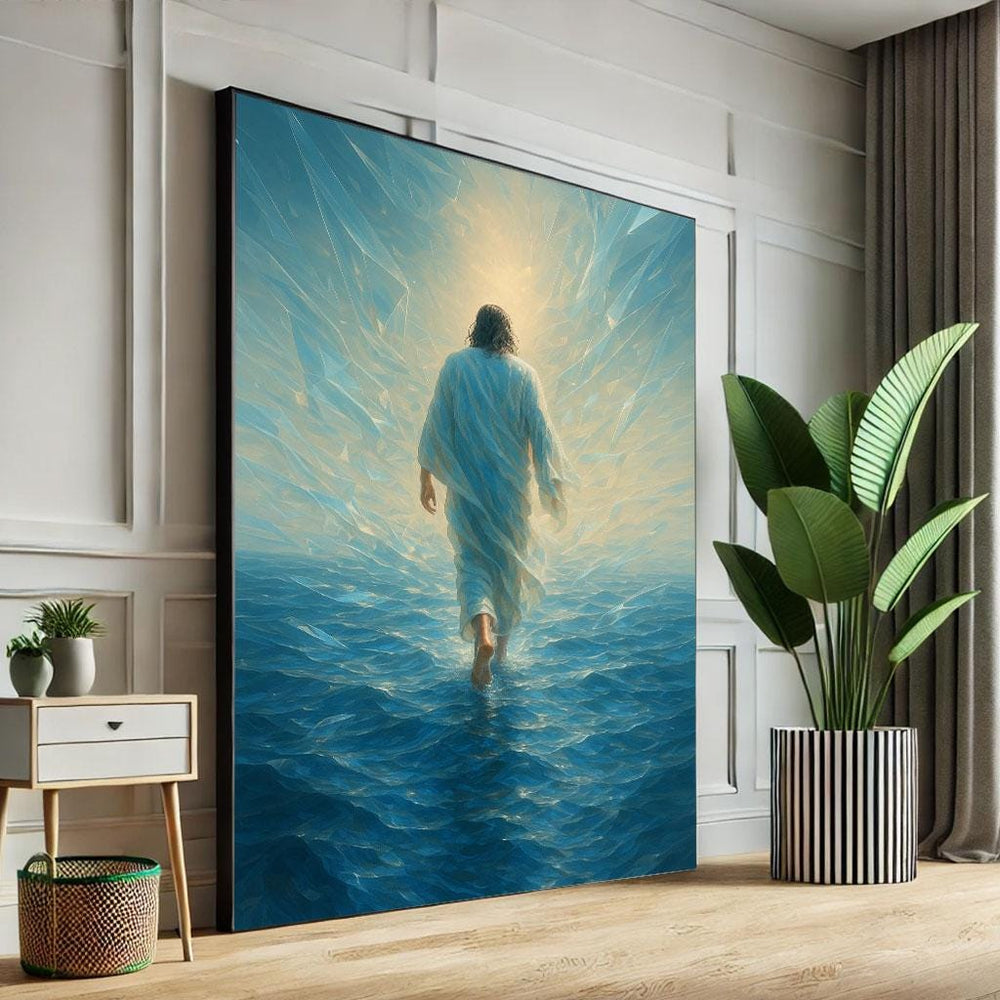 Jesus Walking on Water Canvas Print, Spiritual Wall Art