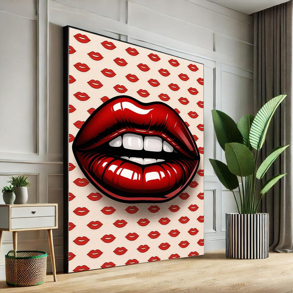 Red Lips Pop Art Canvas Print, Vibrant Home Decor