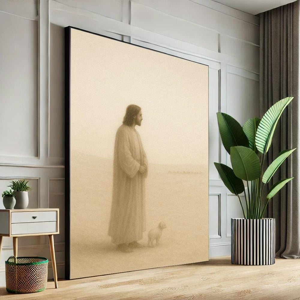 Jesus with Lamb Canvas Art Print, Serene Spiritual Decor