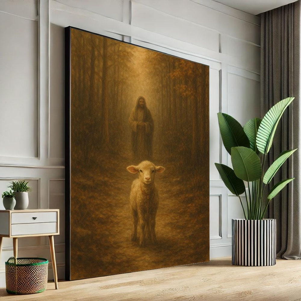 Radiant Jesus with Lamb Canvas Wall Art Print  Serene Living Room Decor  Statement Piece