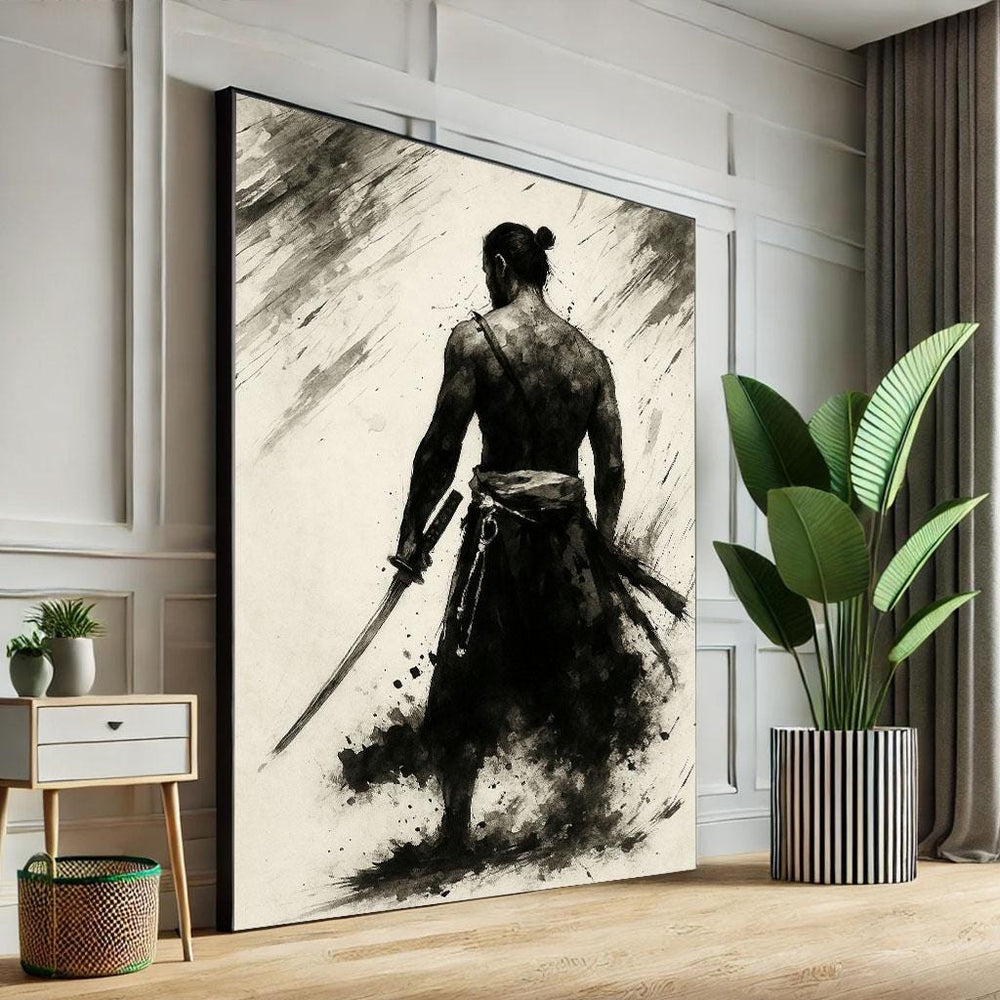 Samurai Warrior Canvas Print | Monochrome Modern Home Decor