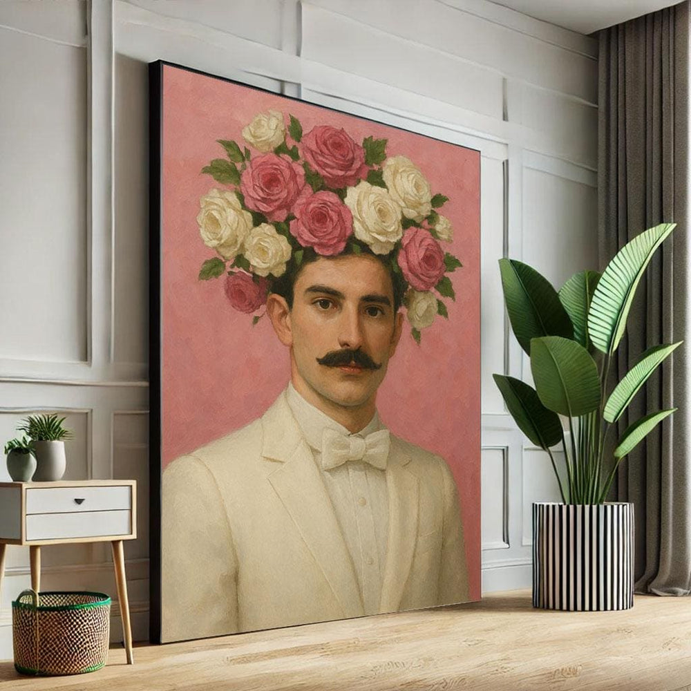 Floral Crown Man Canvas Print, Elegant Vintage Art