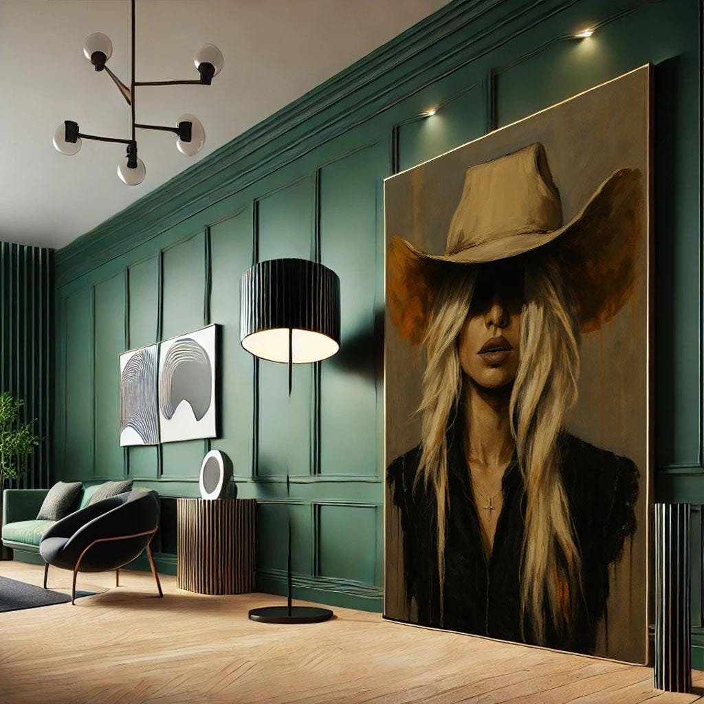 Image 5 of Calm Western Woman in Cowboy Hat Canvas Wall Art Print | Rustic Living Room Decor | Statement Piece